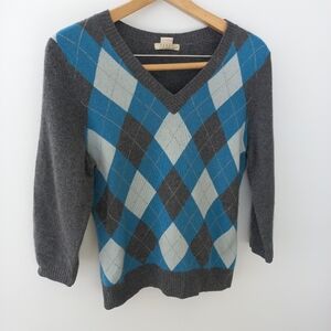 Kenar Women's Kashmere Gray Sweater with Blue and White Accents Size L US